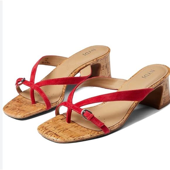 NYDJ Glam Strappy Sandals Women's 10 Wide Block Heel Red Slip-on Dainty Nautical - Picture 1 of 11
